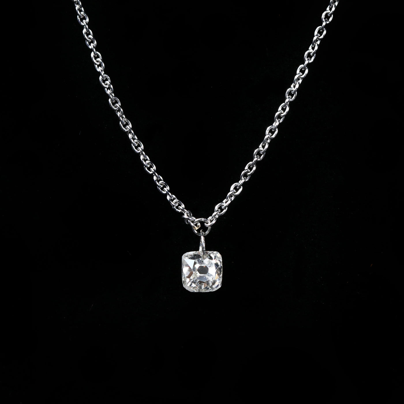 18k White Gold 0.23 Carat Old Mine Cut Floating Diamond Necklace