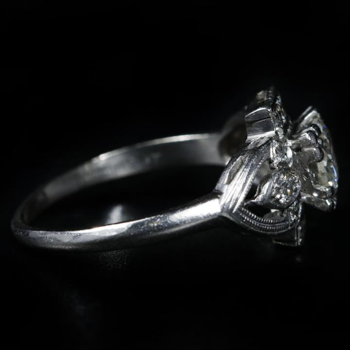 Late Art Deco Platinum 0.46 Carat Transitional Cut Diamond Ring