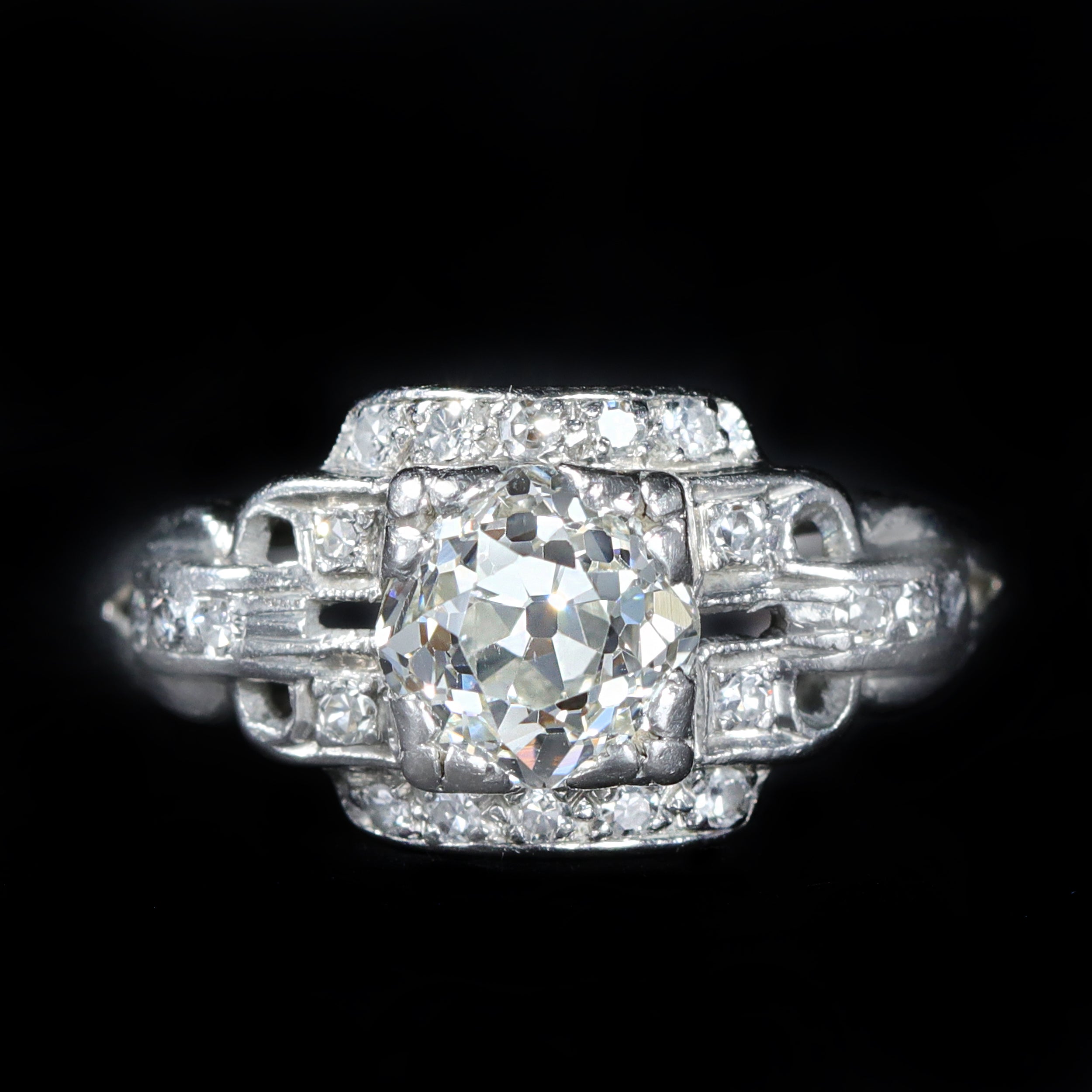 Art Deco 1.08 Carat Old Mine Cut Diamond Engagement Ring