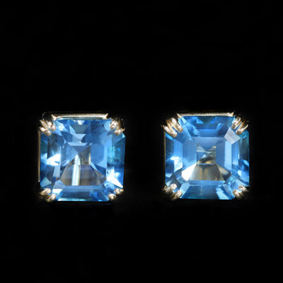 14K Yellow Gold 5.88 CTW Blue Topaz Stud Earrings
