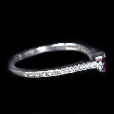 14K White Gold Ruby and Diamond Curved Band