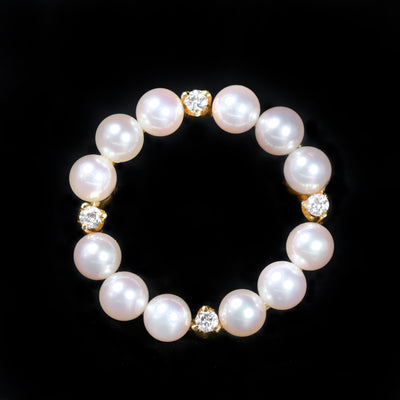 Estate 18K Yellow Gold Pearl and Diamond Brooch