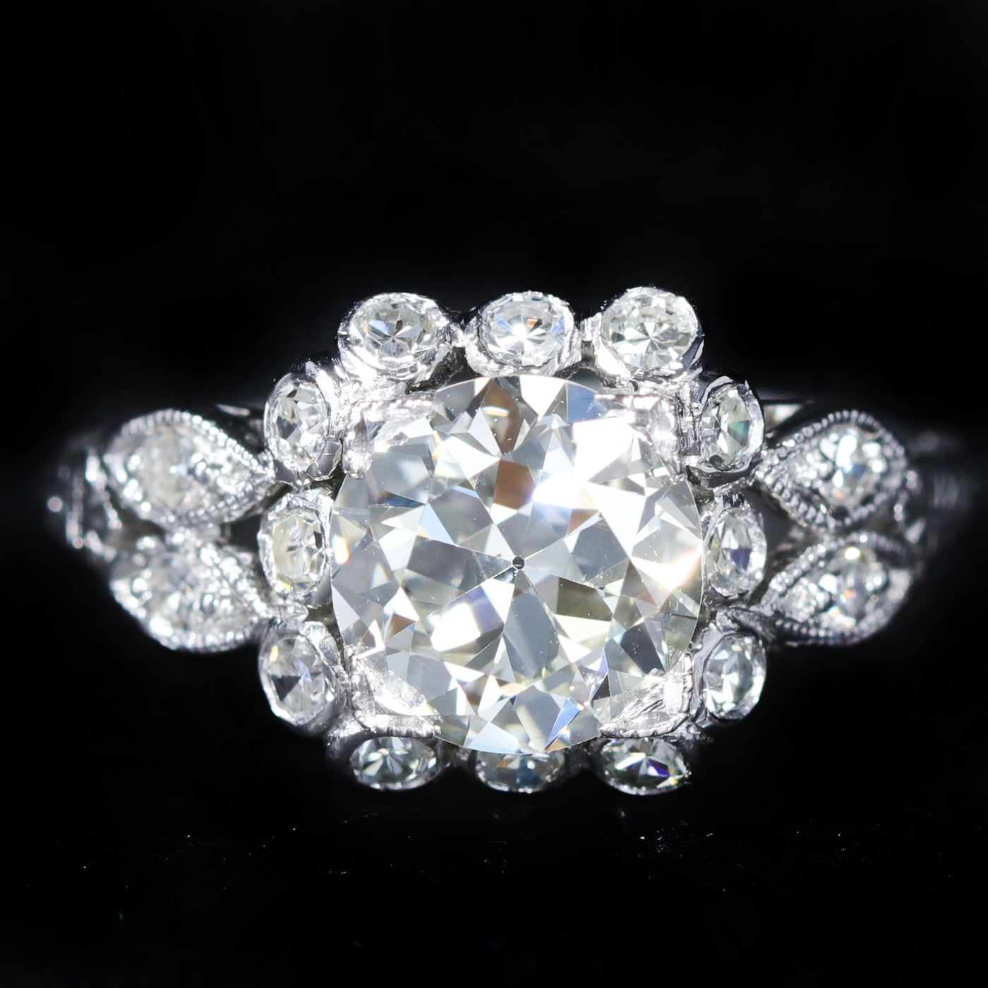 Art Deco Platinum 1.68 Carat Old European Cut Diamond Engagement Ring
