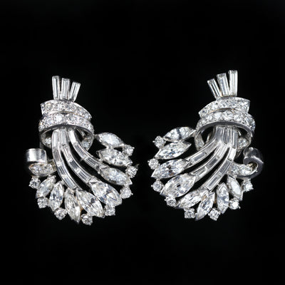 1950s 14K White Gold 6.00 CTW Diamond Earrings