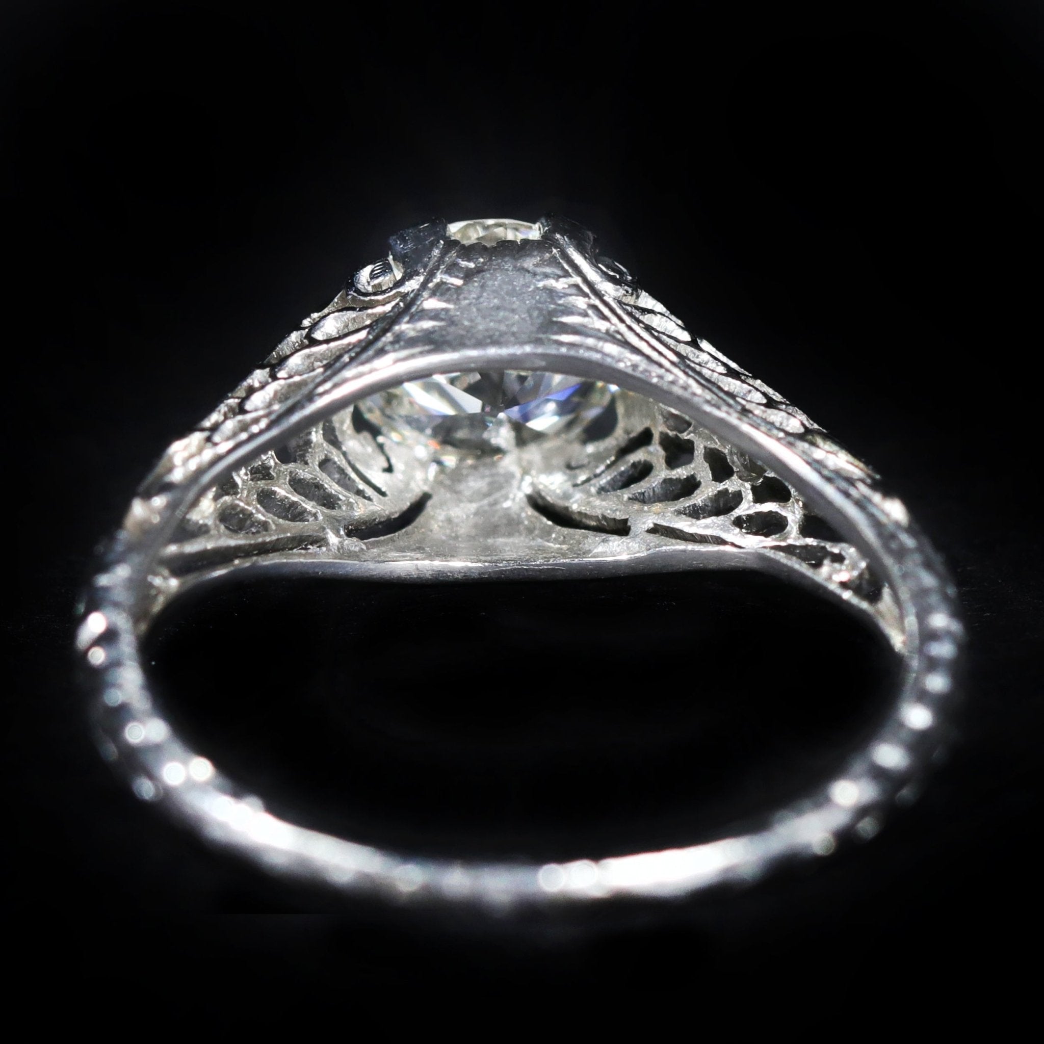 Art Deco Platinum 0.90 Carat Old European Cut Diamond Engagement Ring - Walton's Jewelry