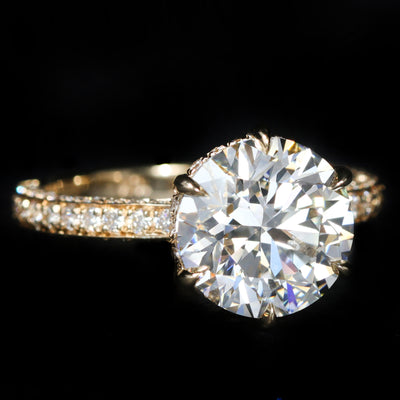18K Yellow Gold GIA 3.50 Carat Round Brilliant Cut Diamond Engagement Ring