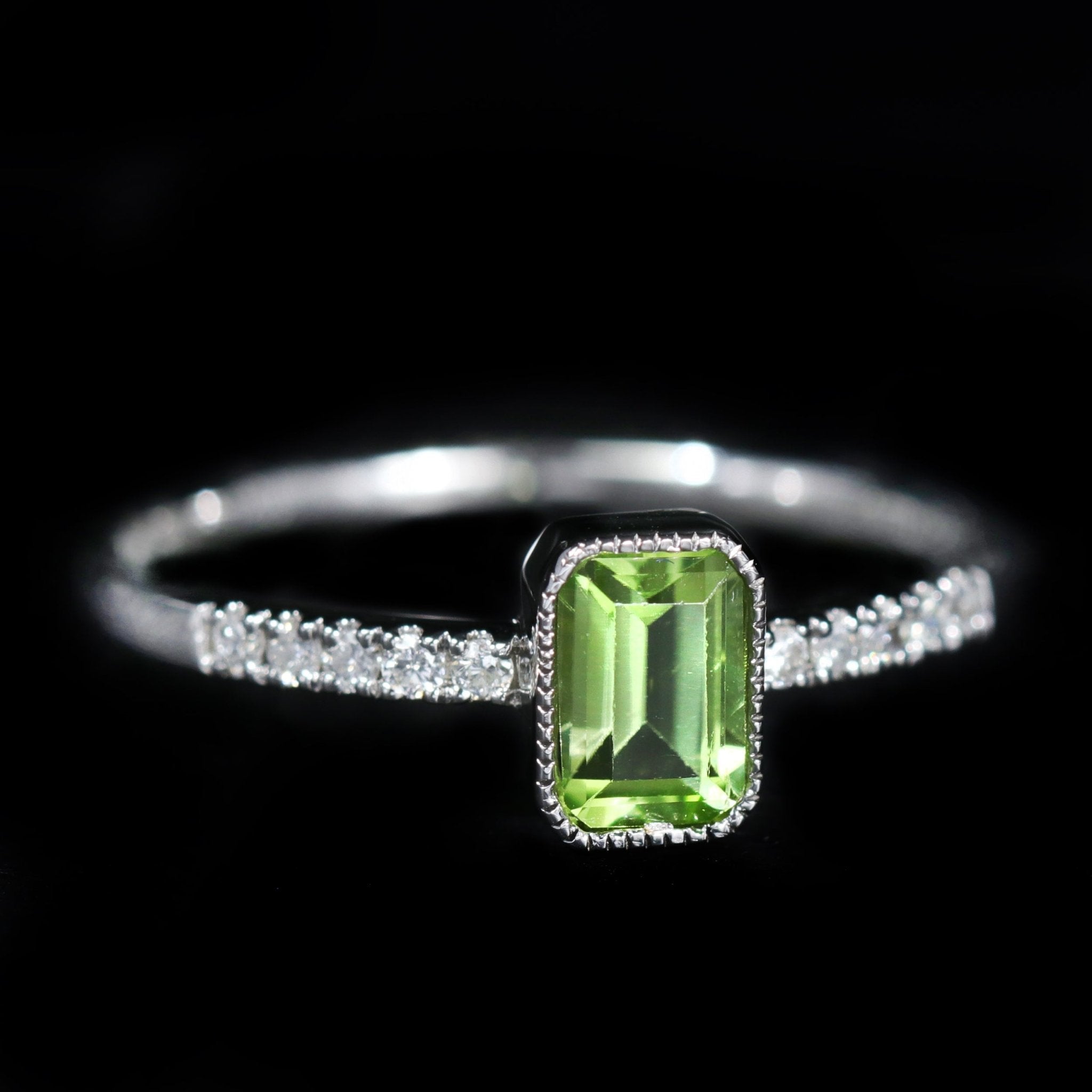 14K White Gold 0.64 Carat Peridot and Diamond Ring - Walton's Jewelry