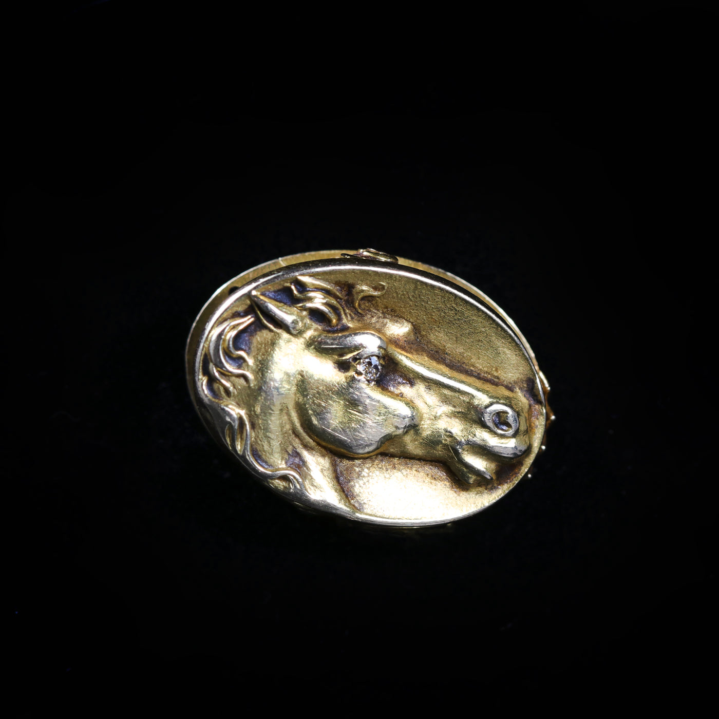 Estate 14K Yellow Gold And Diamond Clip With Horse Motif