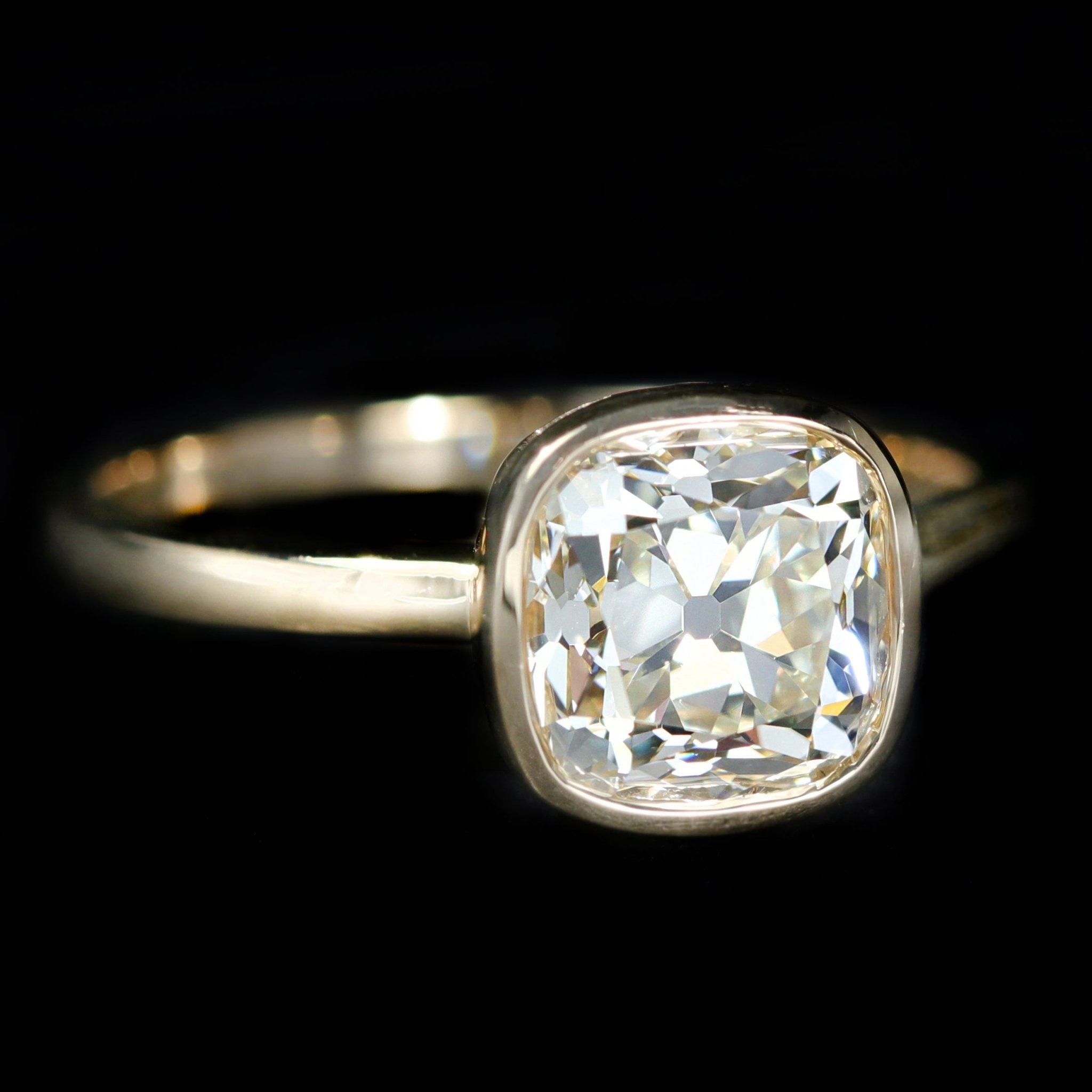 18K Yellow Gold 2.02 Carat Old Mine Cut Diamond Engagement Ring - Walton's Jewelry
