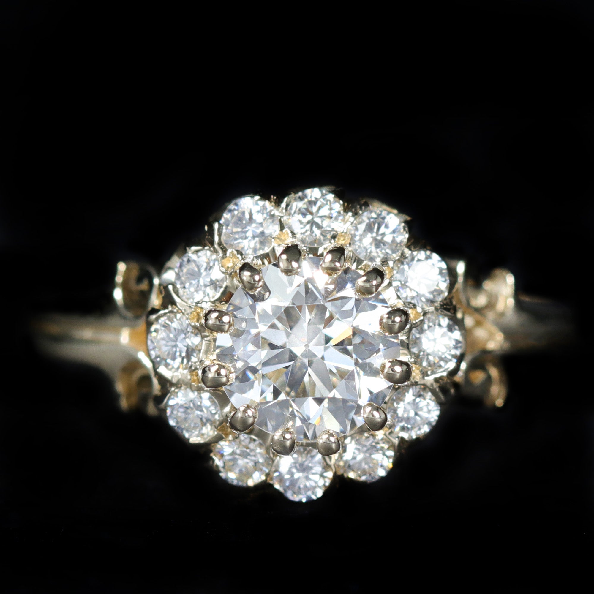 14K Yellow Gold 0.97 Carat Transitional Cut Diamond Engagement Ring