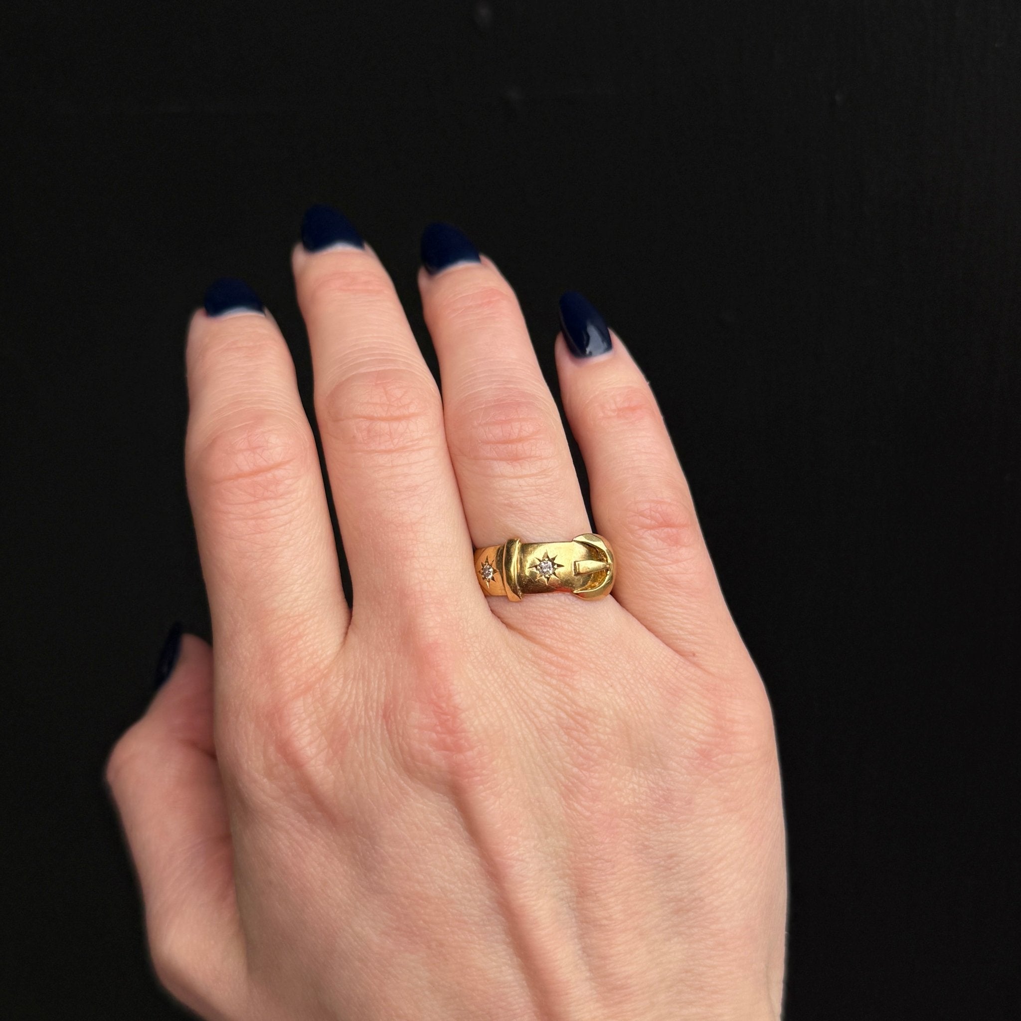 Georgian 18K Yellow Gold Diamond Buckle Ring, Circa 1817 - Walton's Jewelry