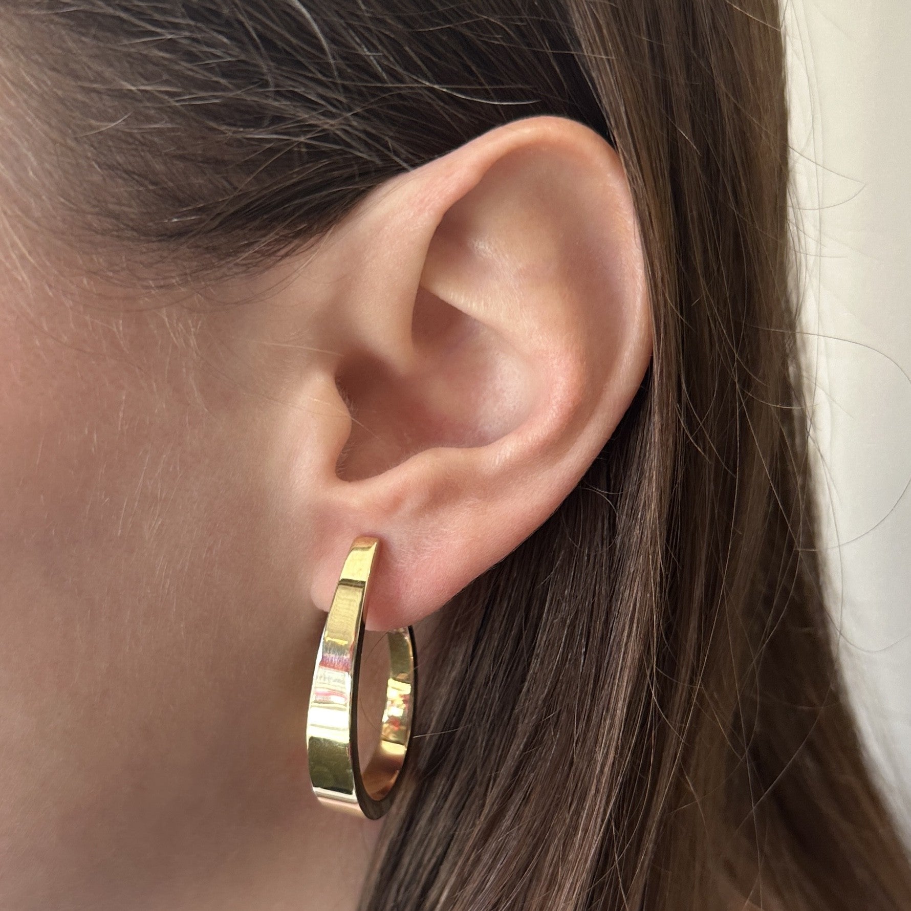 Estate 14K Yellow Gold Oval Flat Hoops - Walton's Jewelry