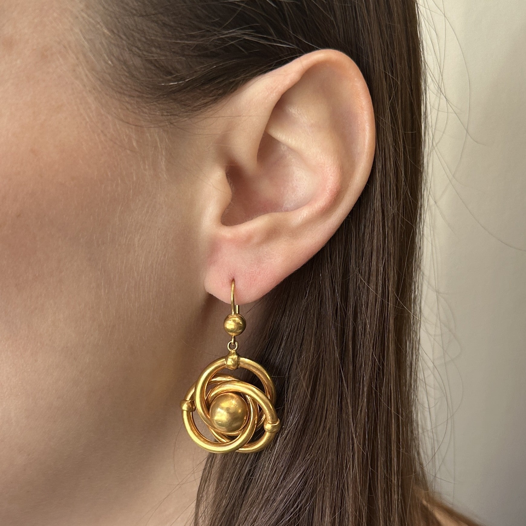 Victorian 15K Yellow Gold Interwoven Circle Dangle Earrings - Walton's Jewelry