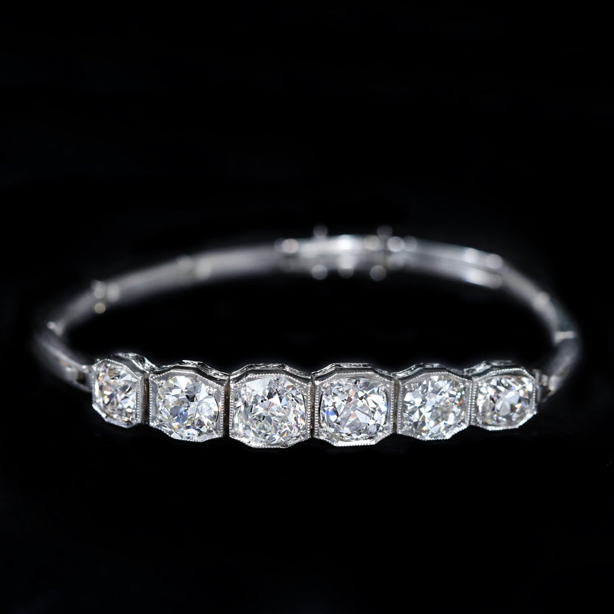Art Deco 18K White Gold 5.50 CTW Old European Cut Diamond Bracelet - Walton's Jewelry