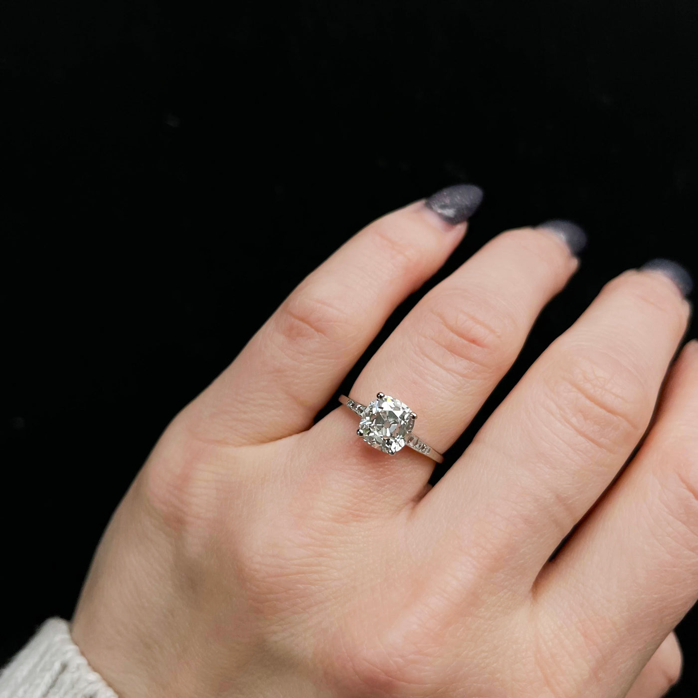 Art Deco Platinum GIA 2.07 Carat Old Mine Cut Diamond Engagement Ring