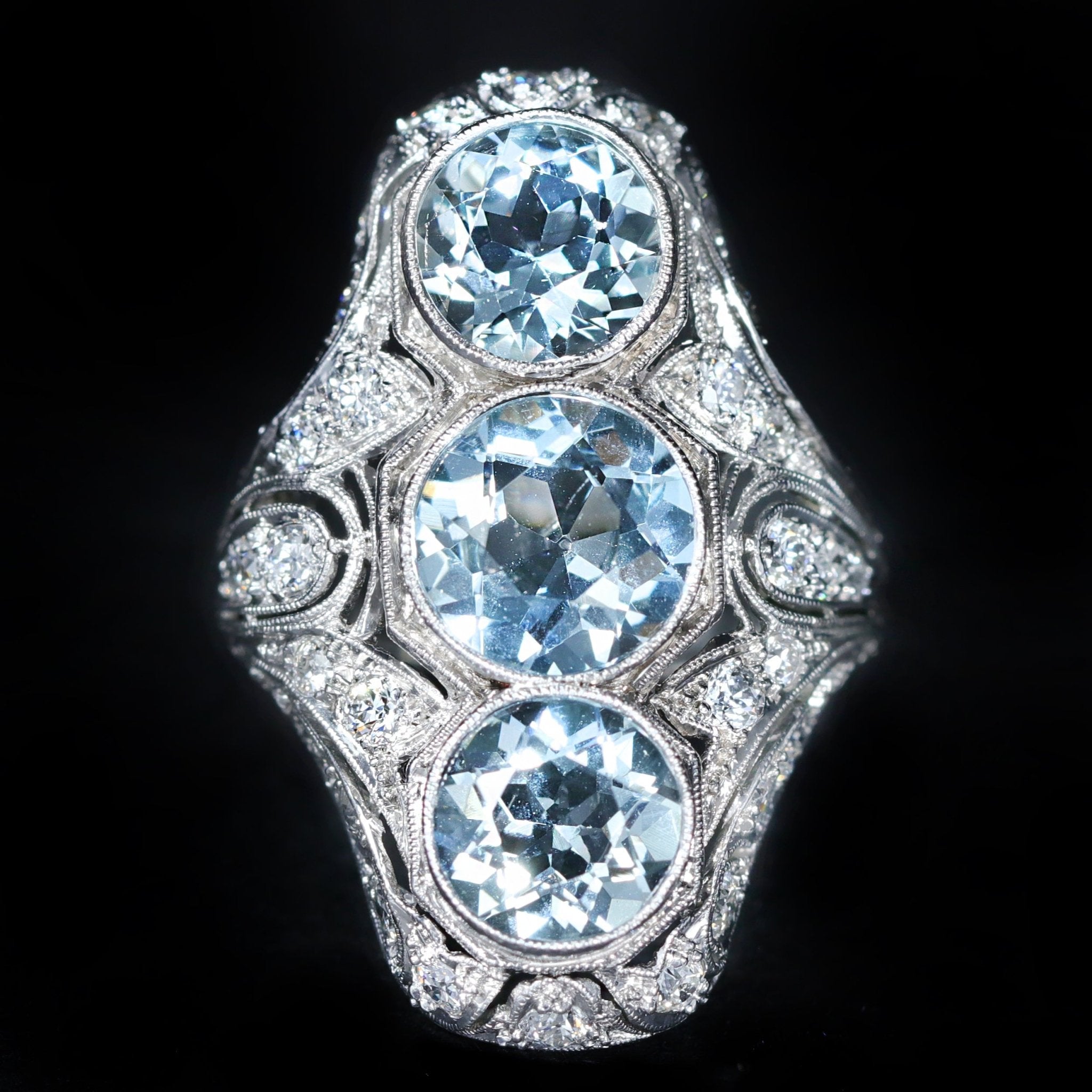 Art Deco Platinum 5.00 CTW Aquamarine and Diamond Ring - Walton's Jewelry