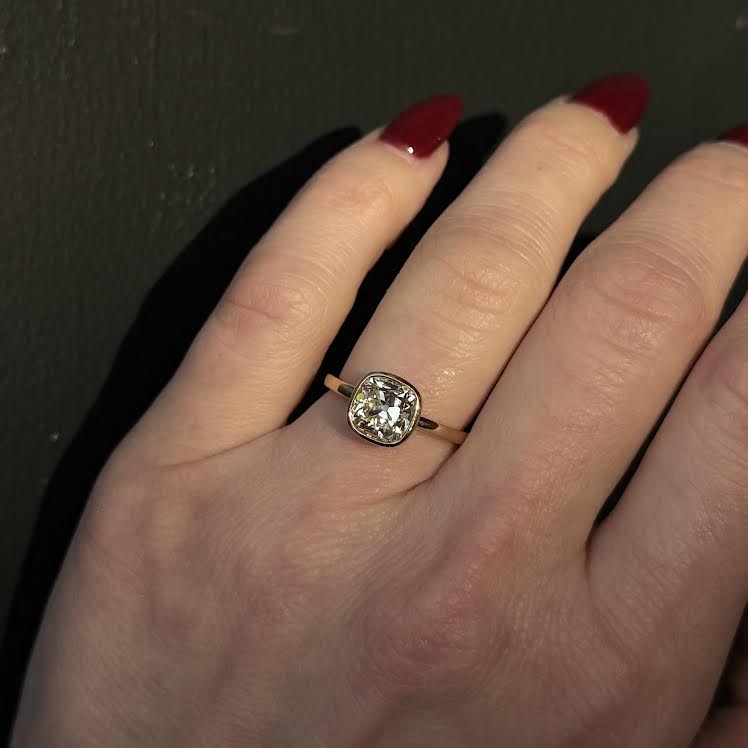 18K Yellow Gold 2.02 Carat Old Mine Cut Diamond Engagement Ring - Walton's Jewelry