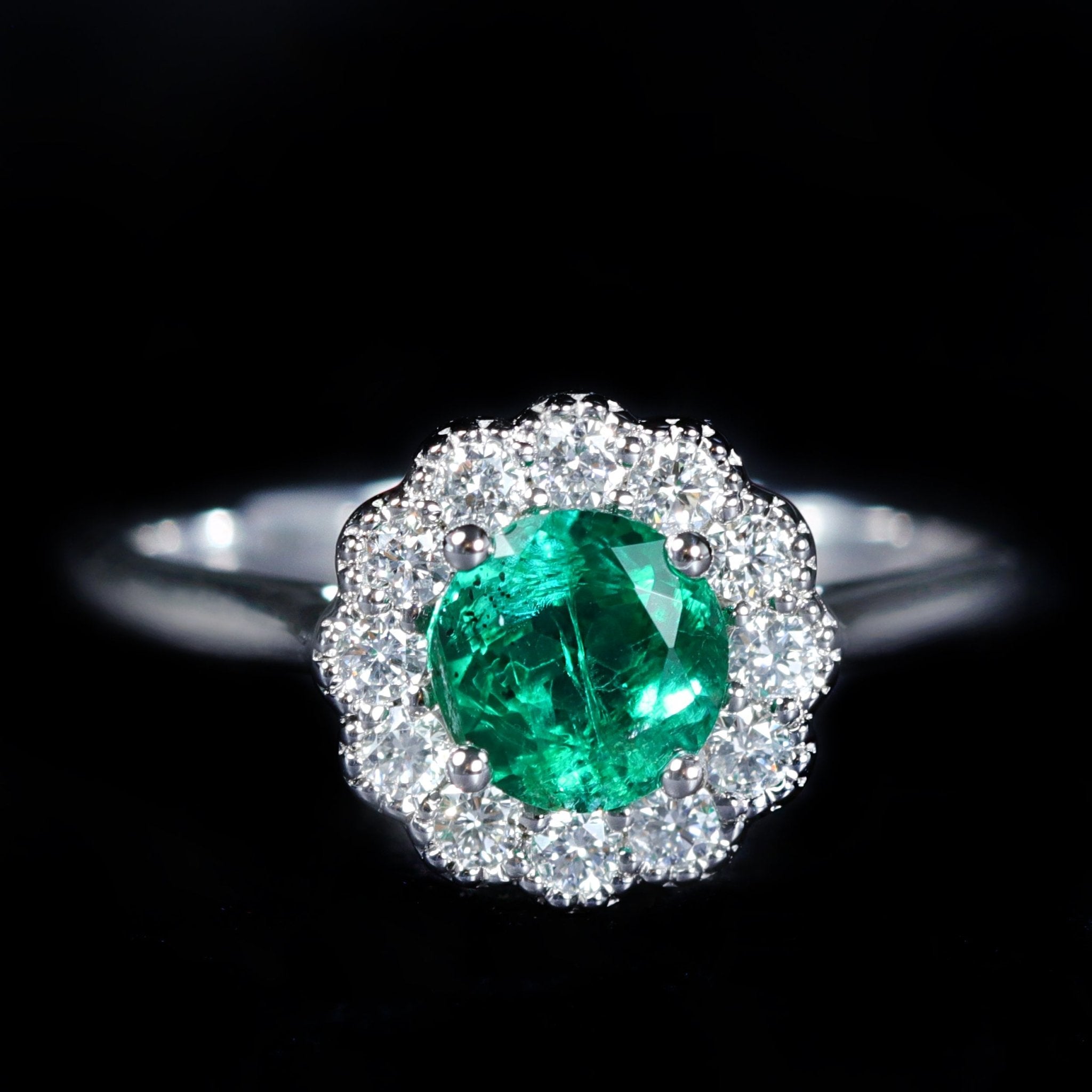 14K White Gold 0.78 Carat Emerald and Diamond Ring - Walton's Jewelry
