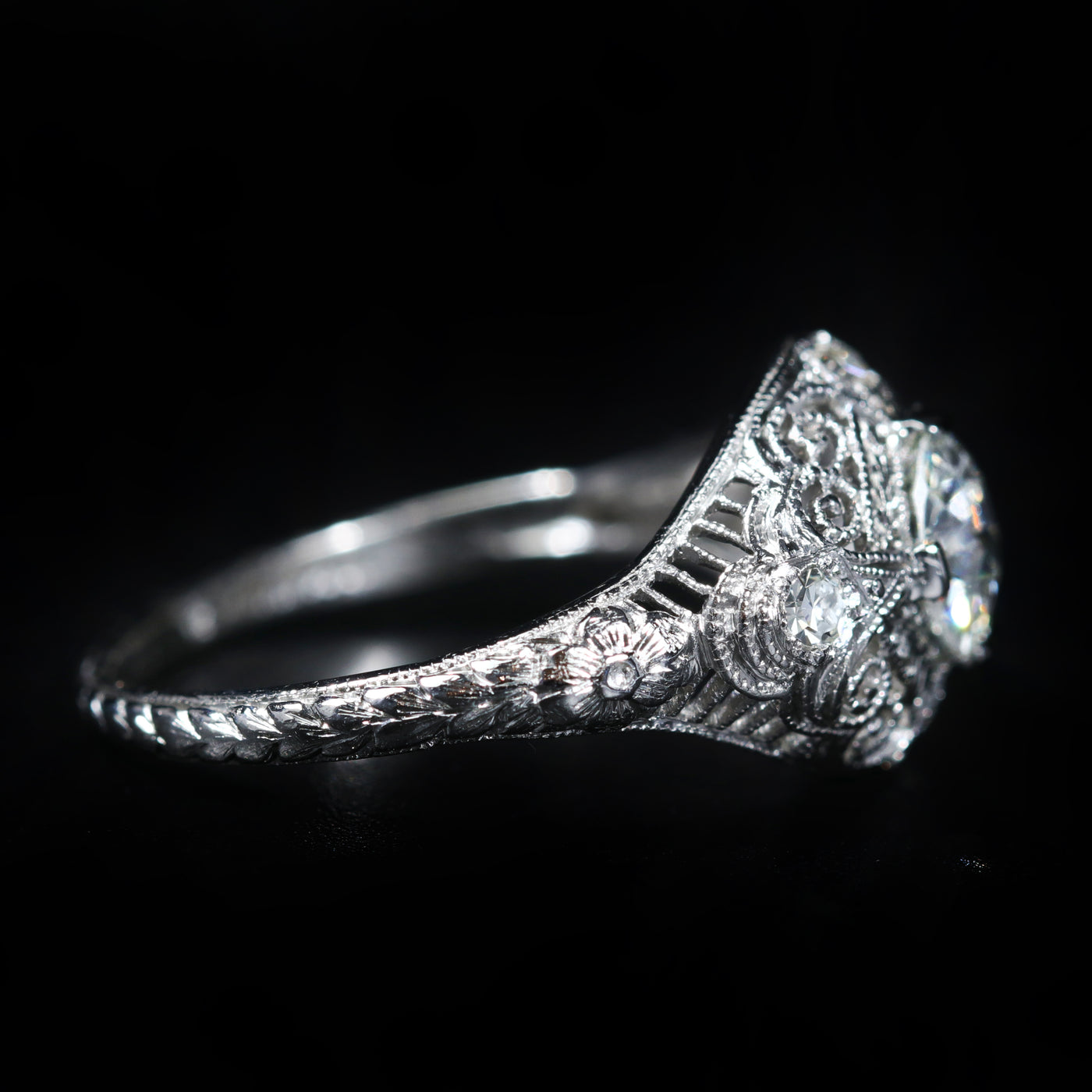 Art Deco Platinum 0.62 Carat Old Euorepan Cut Diamond Engagement Ring