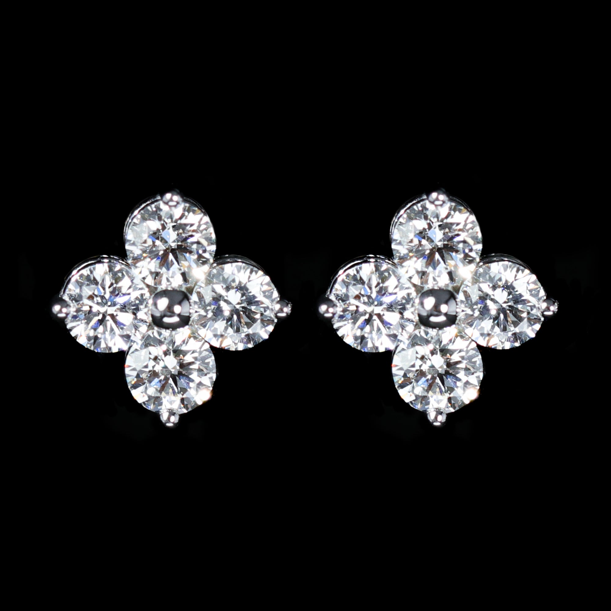 14K White Gold 1.90 CTW Diamond Quatrefoil Stud Earrings - Walton's Jewelry