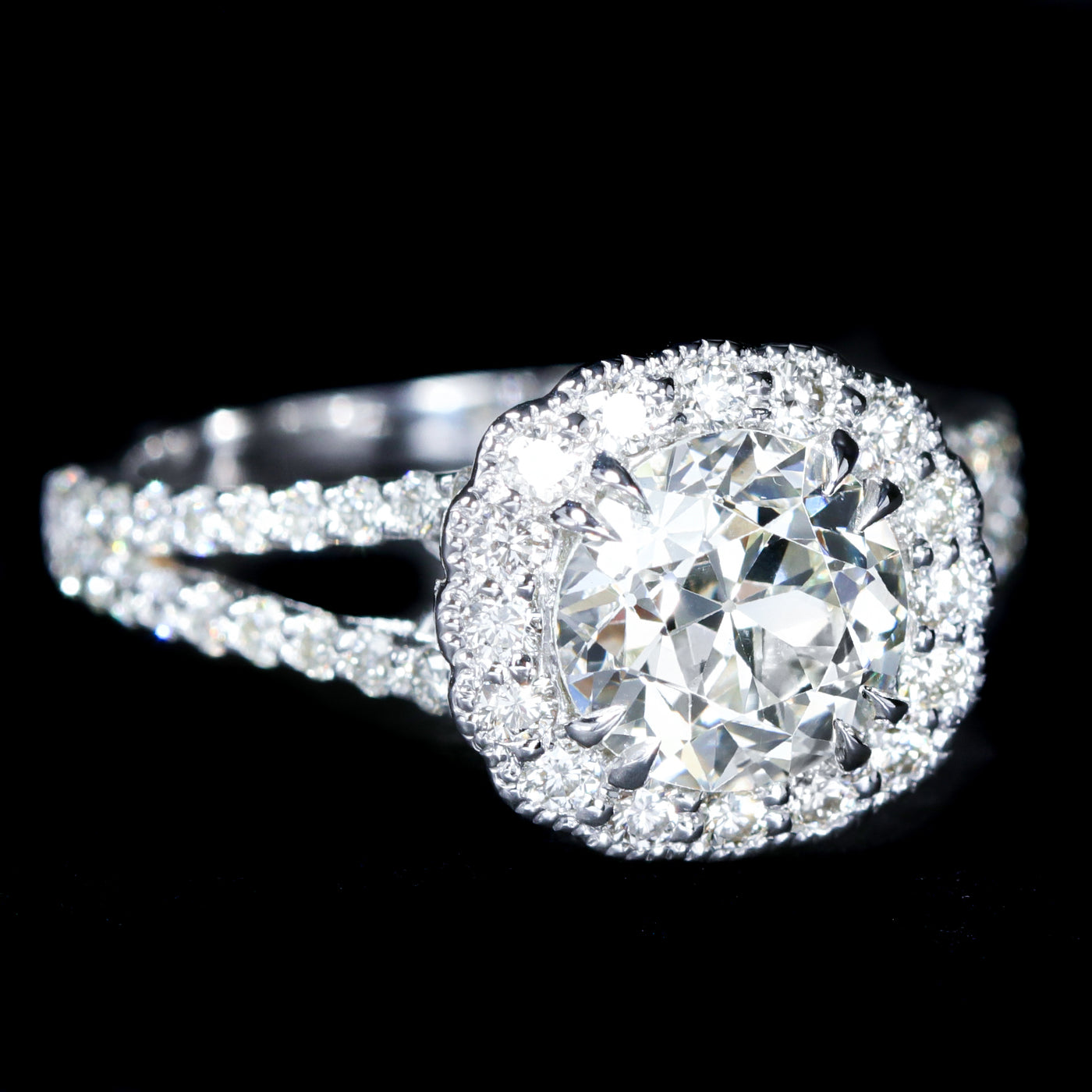18K White Gold GIA 1.65 Carat Old European Cut Diamond Engagement Ring
