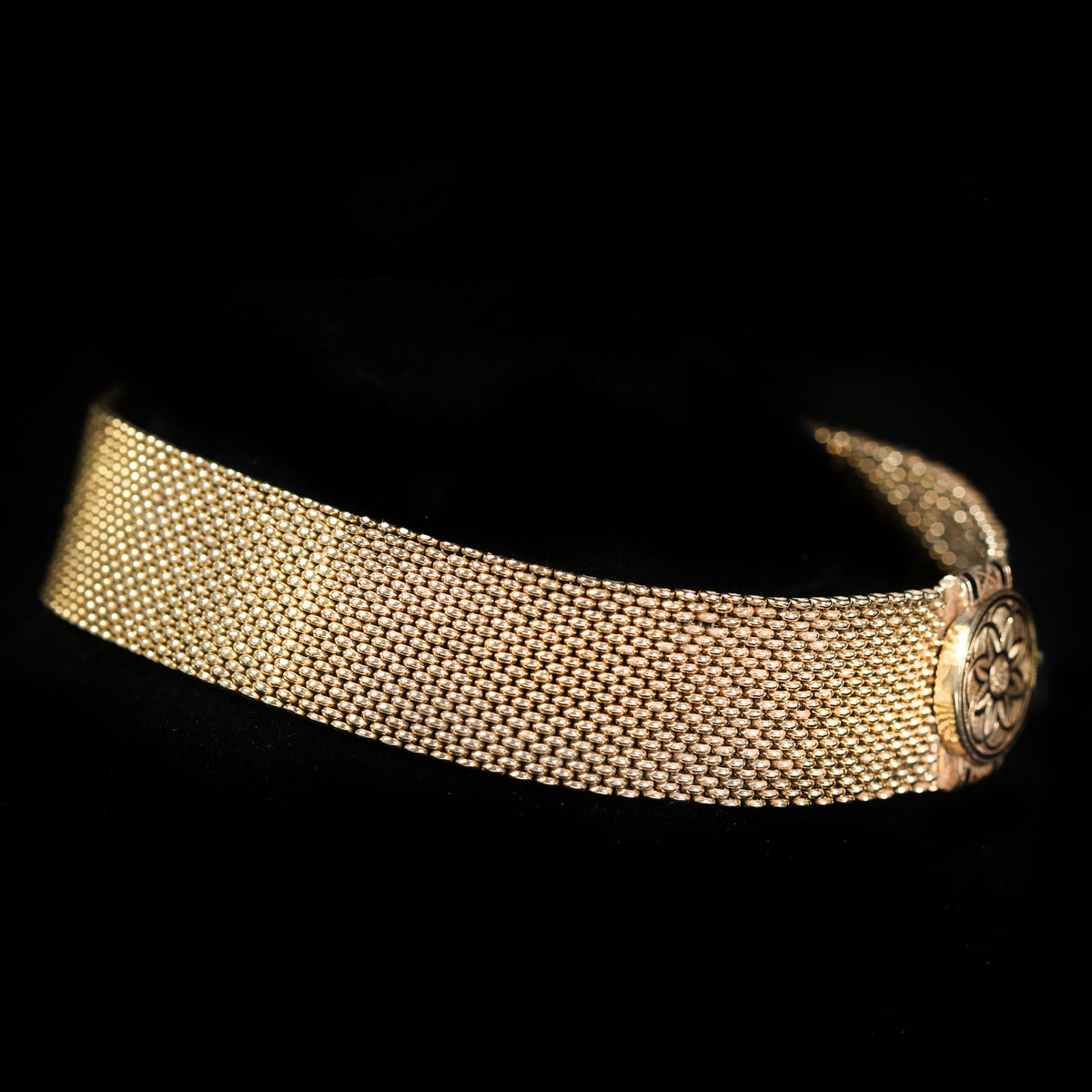 Victorian 14K Yellow Gold Mesh and Enamel Choker, 12.75 