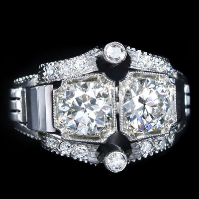 Art Deco Platinum 1.74 CTW Diamond Toi et Moi Ring