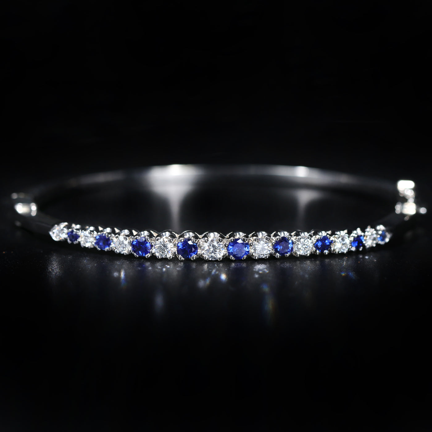 14k White Gold 0.78 Carat Sapphire and Diamond Bangle Bracelet
