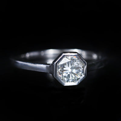 14k White Gold 0.98 Carat Octagon Cut Diamond Engagement Ring