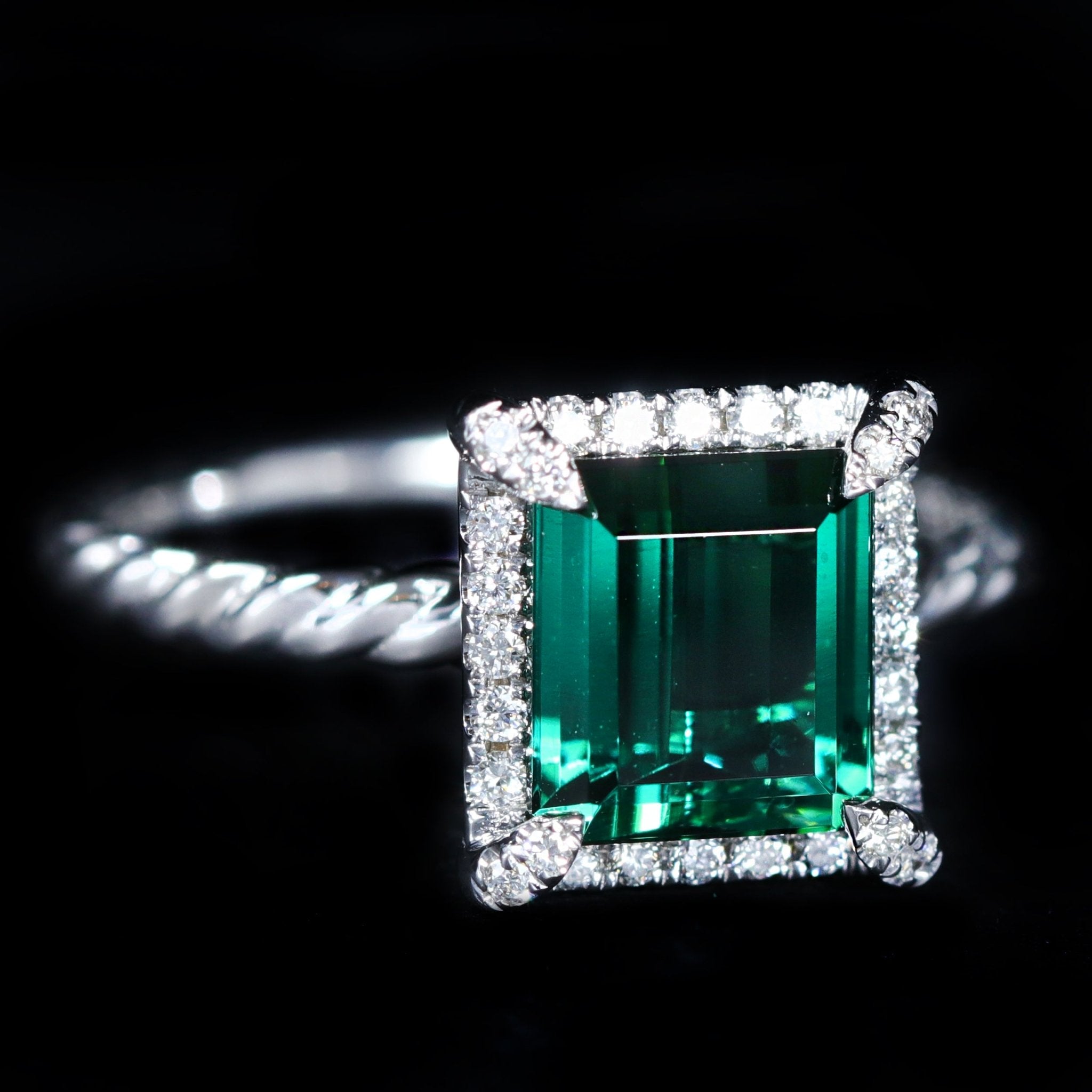 14K White Gold 2.36 Carat Green Tourmaline and Diamond Ring - Walton's Jewelry