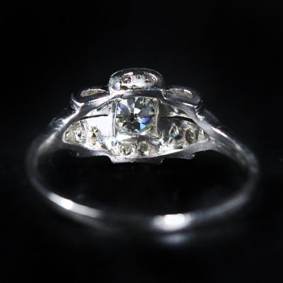 Art Deco Platinum 0.45 Carat Old European Cut Diamond Engagement Ring