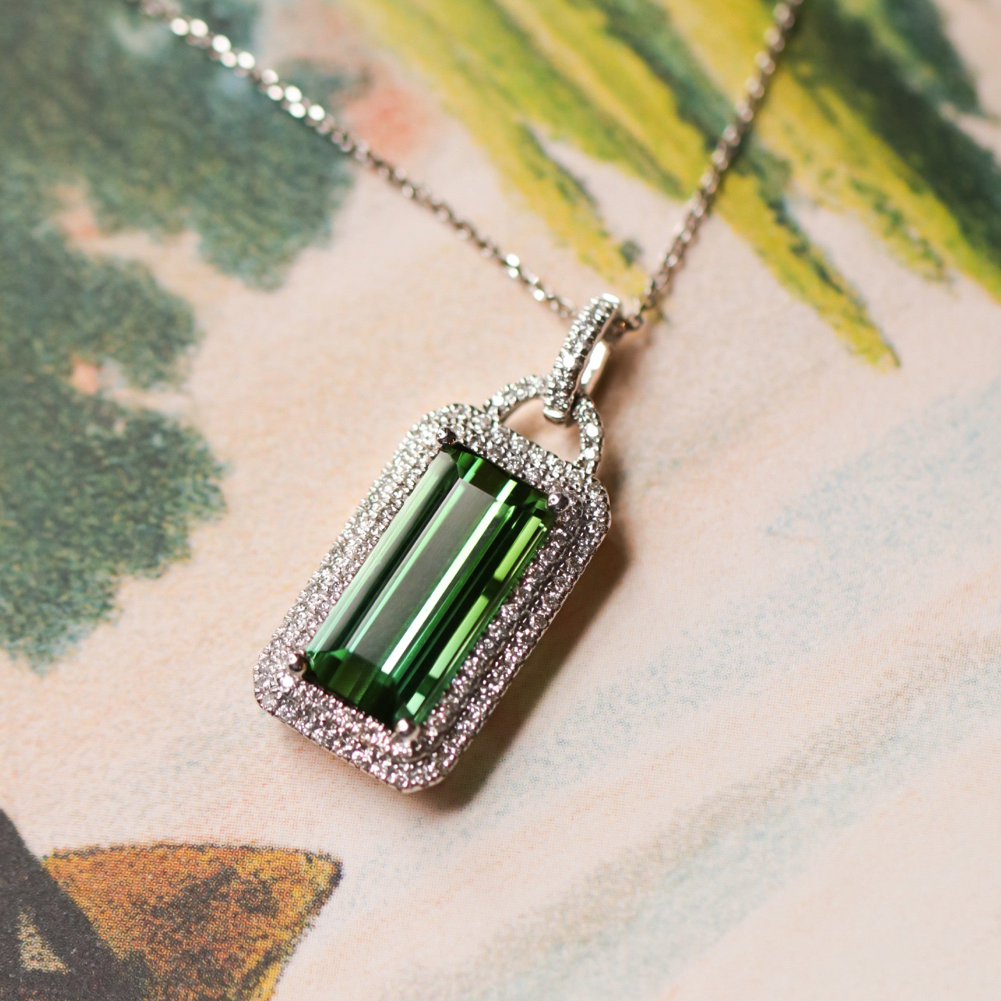 14K White Gold 6.65 Carat Bi - Color Tourmaline and Diamond Pendant - Walton's Jewelry