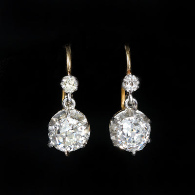 Edwardian 1.77 CTW Old Mine Cut Diamond Dangle Earrings