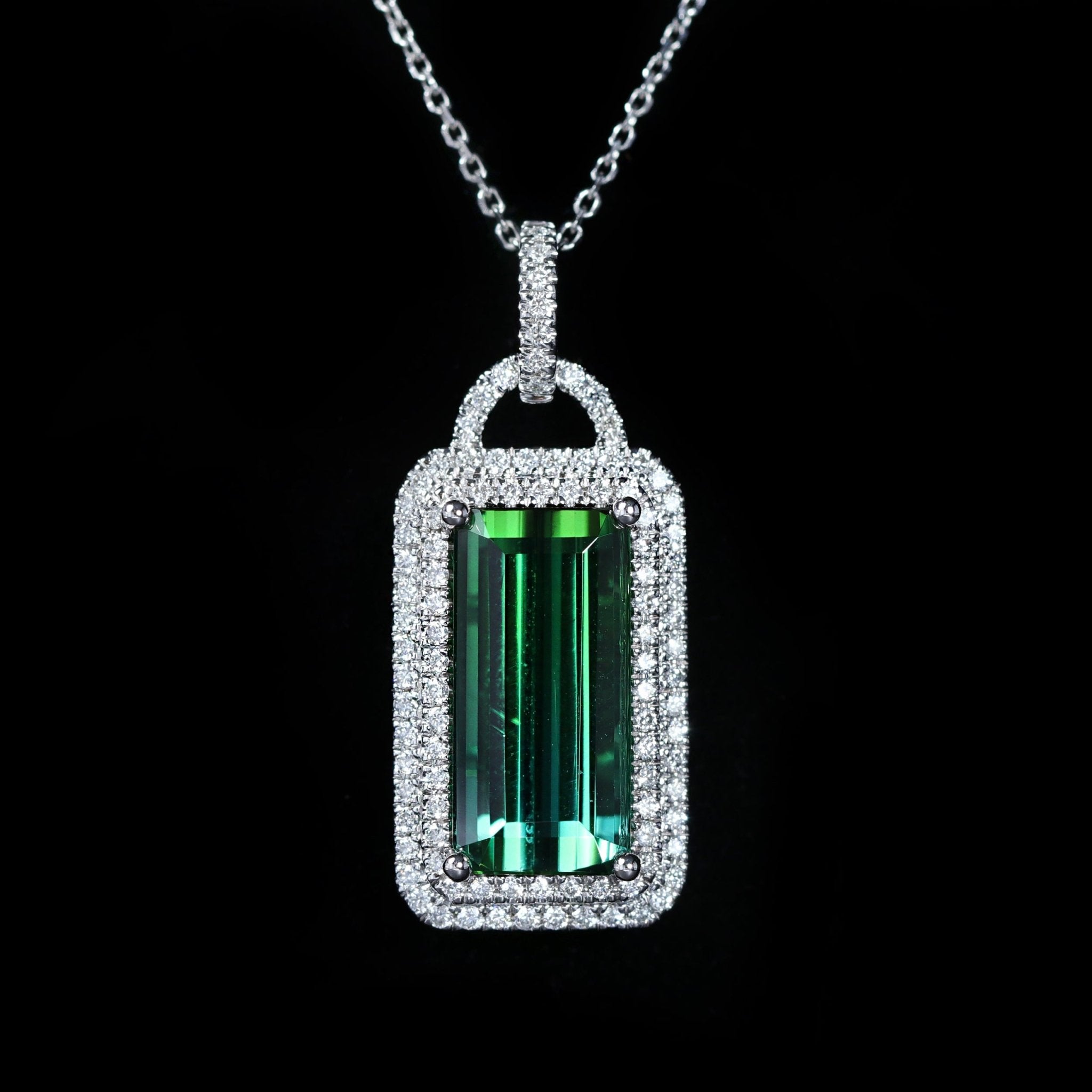 14K White Gold 6.65 Carat Bi - Color Tourmaline and Diamond Pendant - Walton's Jewelry