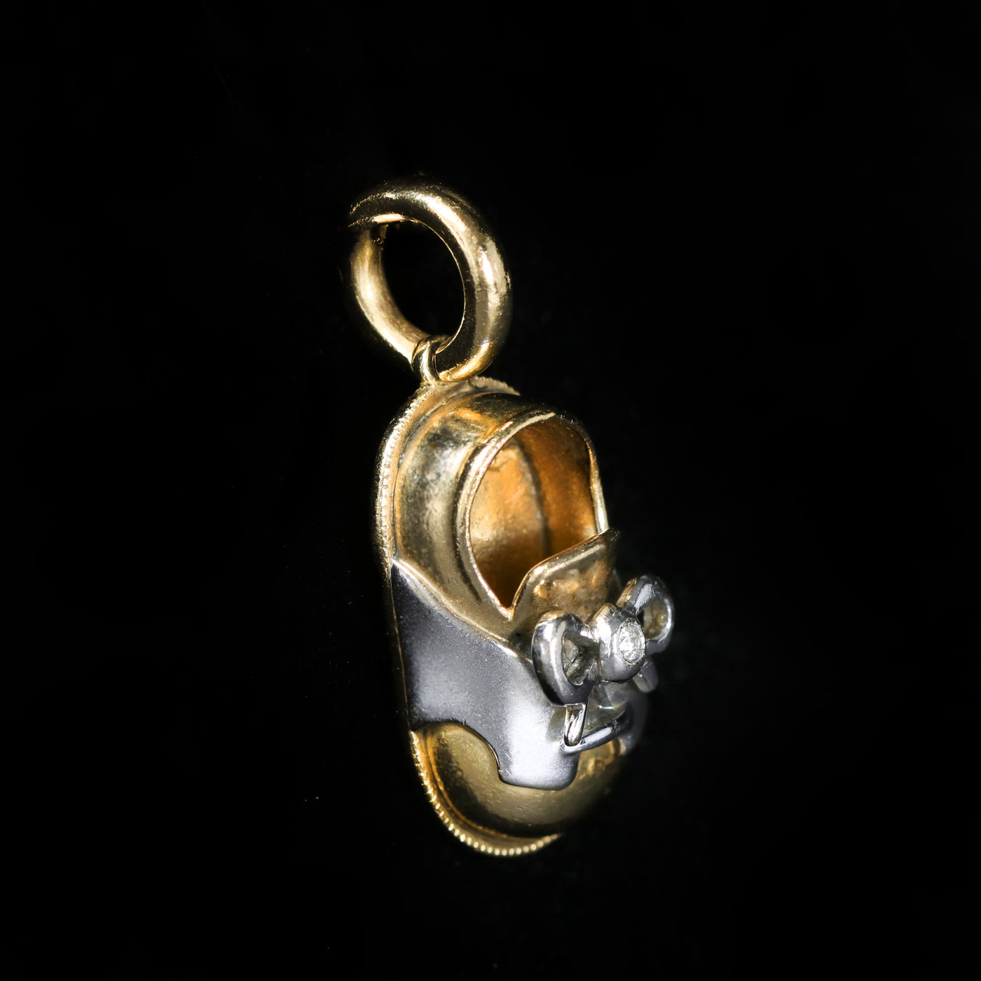 Estate Aaron Basha 18K Gold and Diamond Baby Saddle Shoe Charm