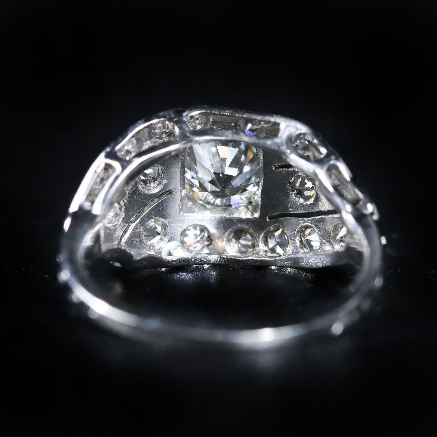 Art Deco Platinum 0.88 Carat Old European Cut Diamond Engagement Ring