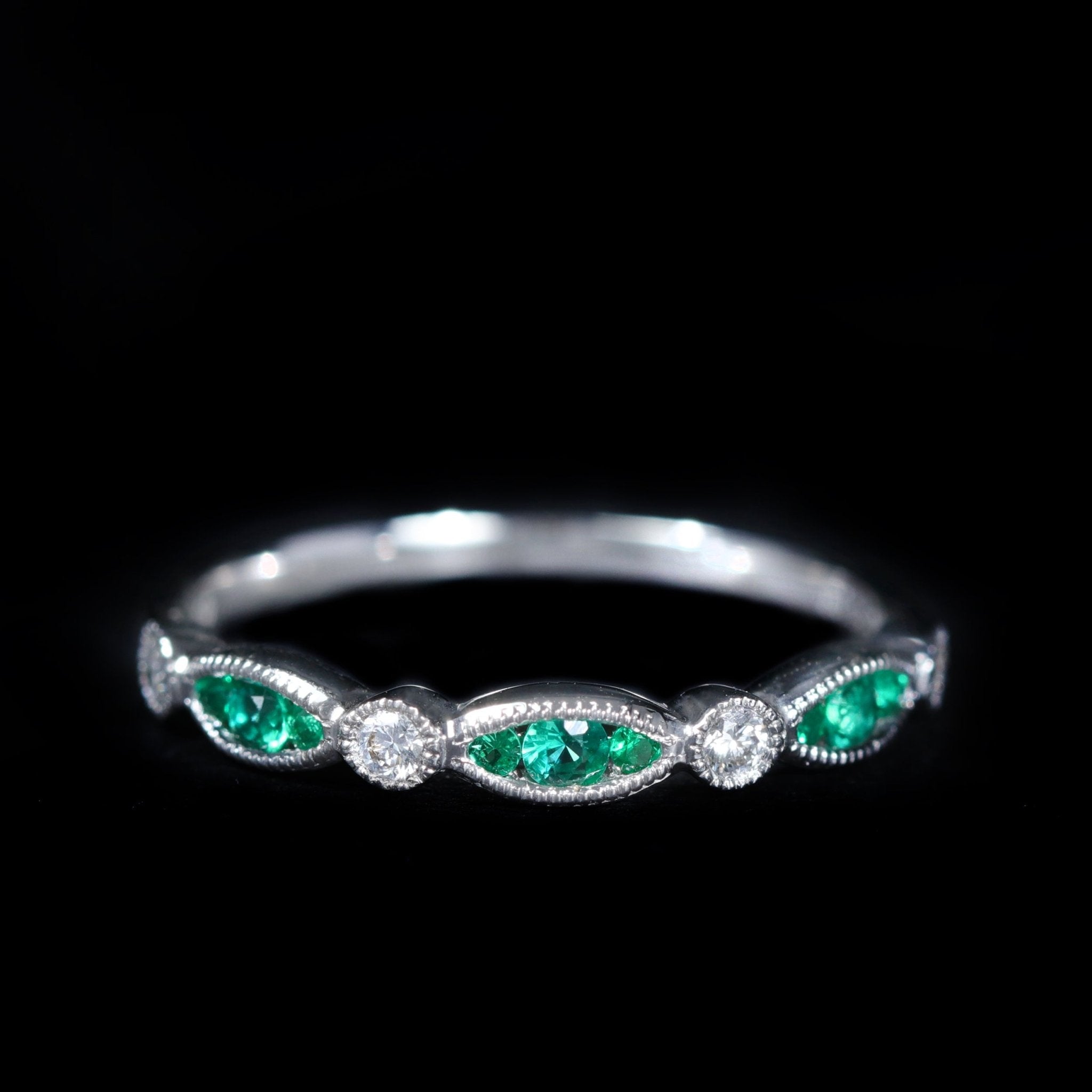 18K White Gold 0.16 CTW Emerald and Diamond Band - Walton's Jewelry