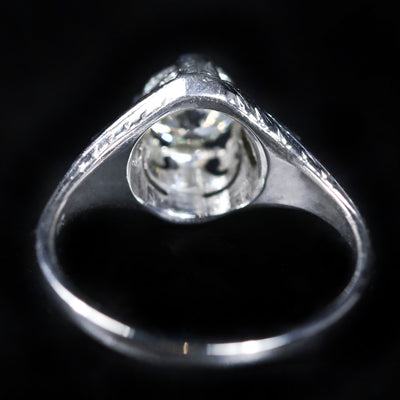 Art Deco 18K White Gold 0.85 Carat Old Mine Cut Diamond Engagement Ring