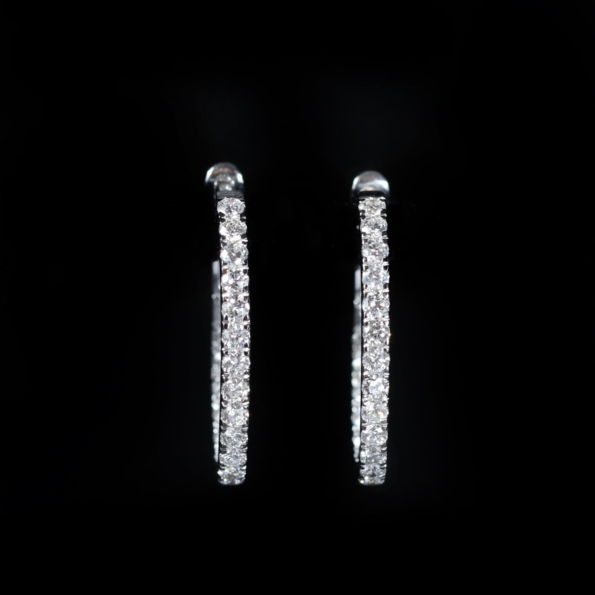 14K White Gold 1.24 CTW Diamond Oval Inside - Out Hoop Earrings - Walton's Jewelry