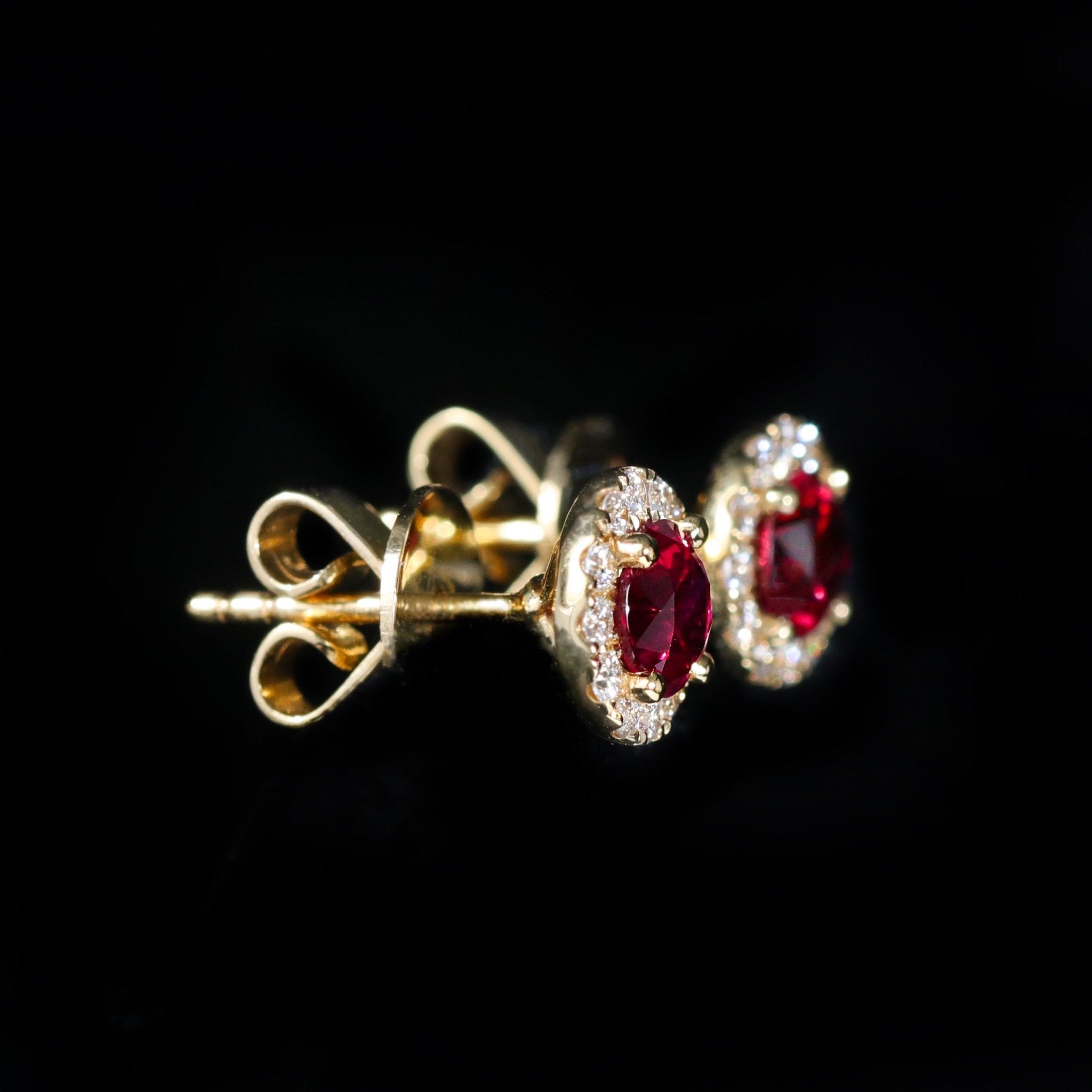 18K Yellow Gold 1.16 CTW Ruby and Diamond Stud Earrings - Walton's Jewelry