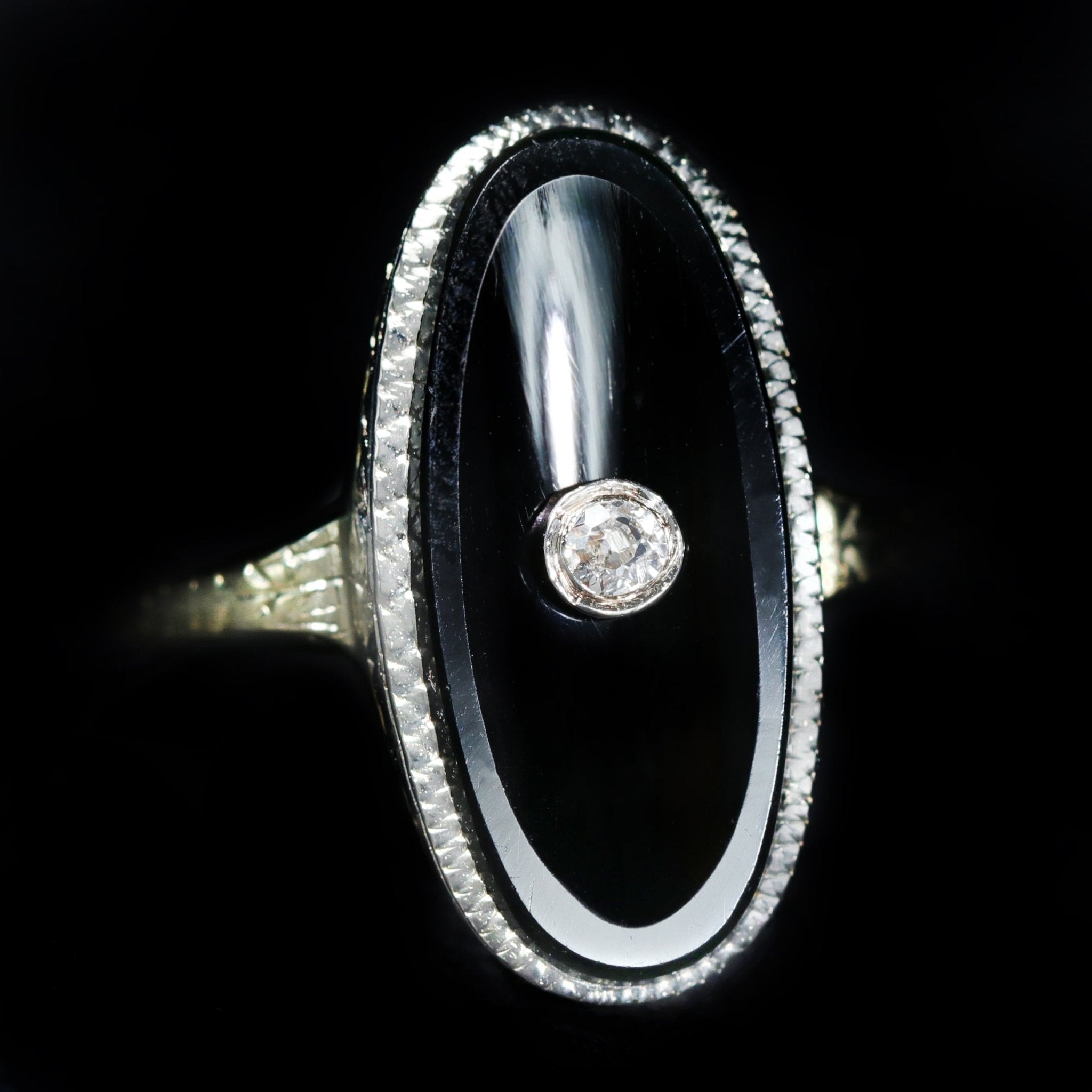 Art Deco Old Mine Cut Diamond and Onyx Ring - Walton's Jewelry