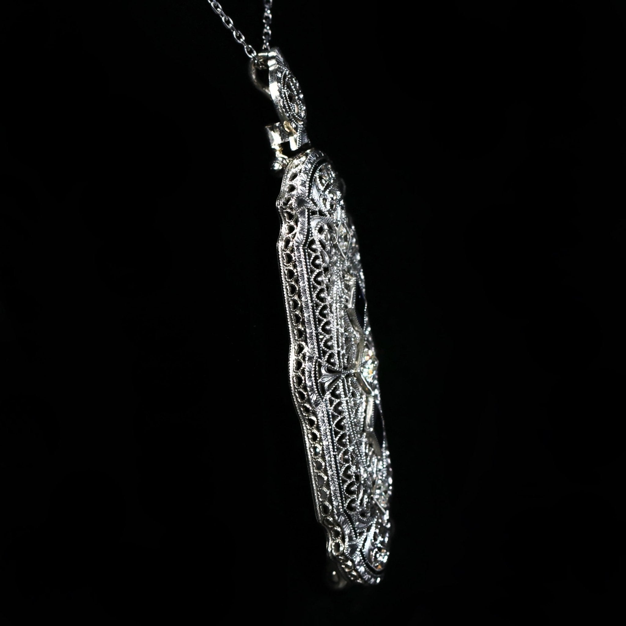 Art Deco Diamond and Synthetic Sapphire Filigree Pendant/Brooch - Walton's Jewelry