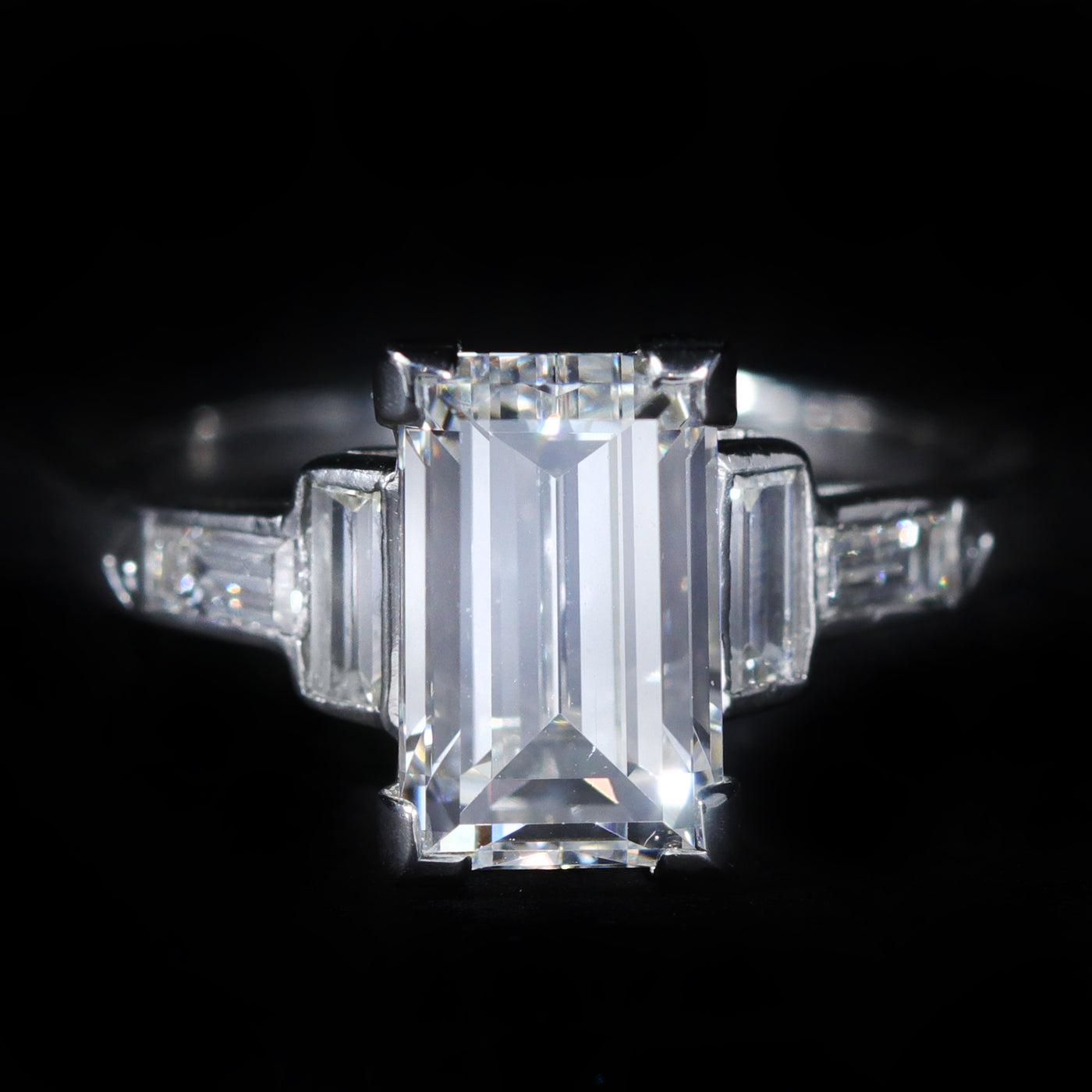 Art Deco 2.27 Carat Baguette Cut Diamond Engagement Ring