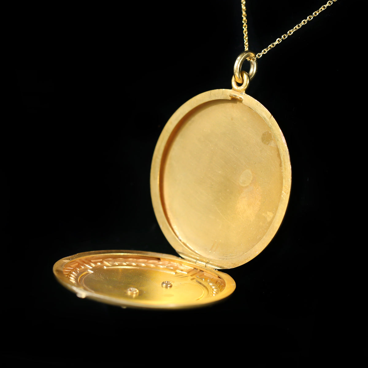 Art Nouveau Diamond and Ruby Enamel Lady Locket Pendant 