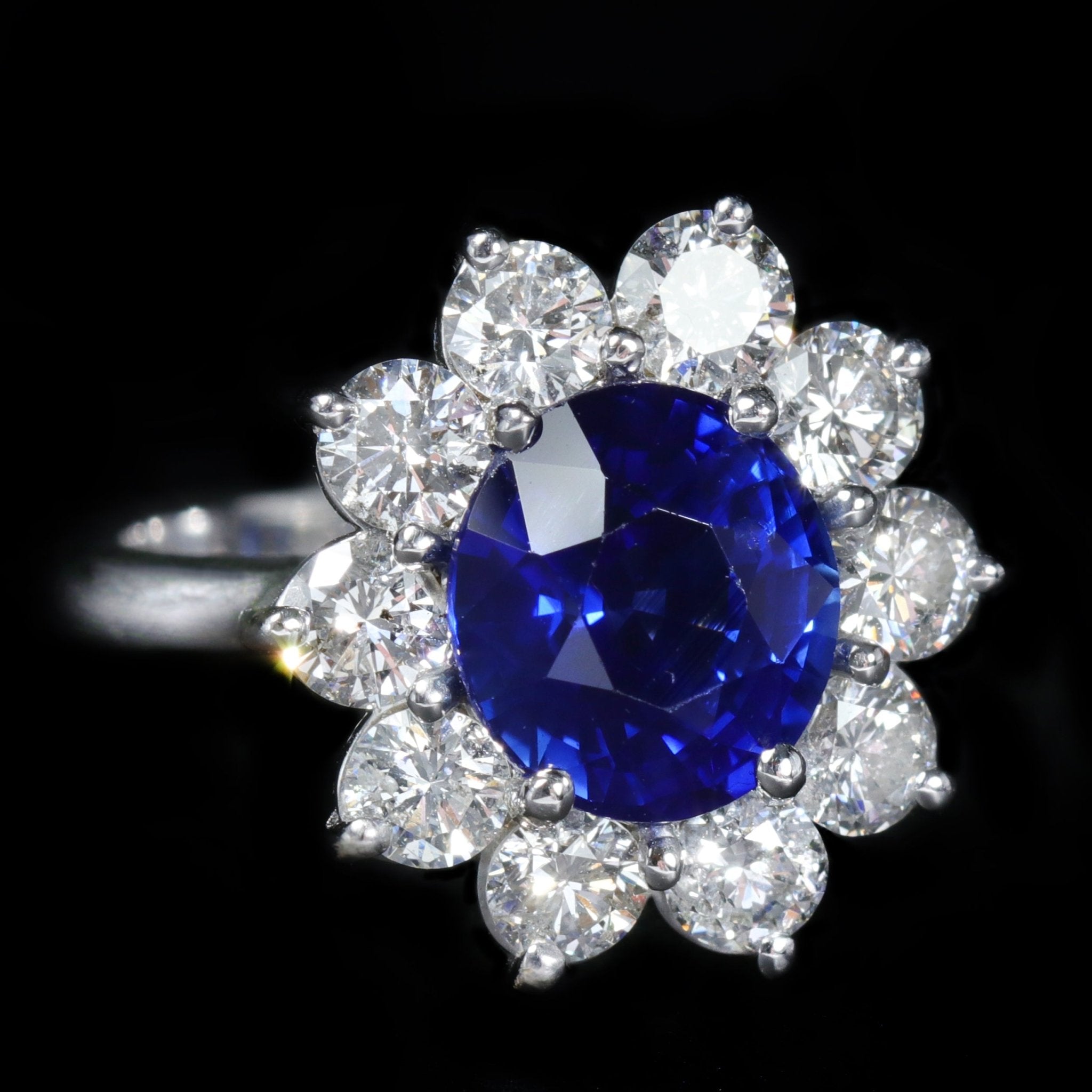 18K White Gold GIA 3.98 Carat Sapphire and Diamond Ring - Walton's Jewelry