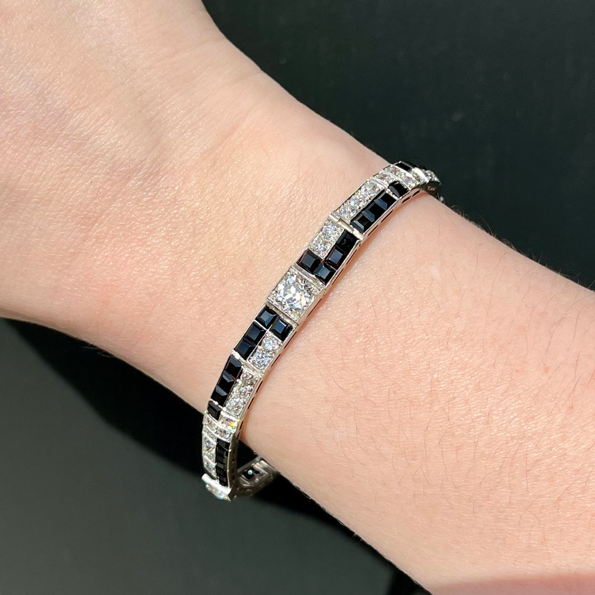 Art Deco Platinum Diamond and Black Onyx Bracelet – Walton