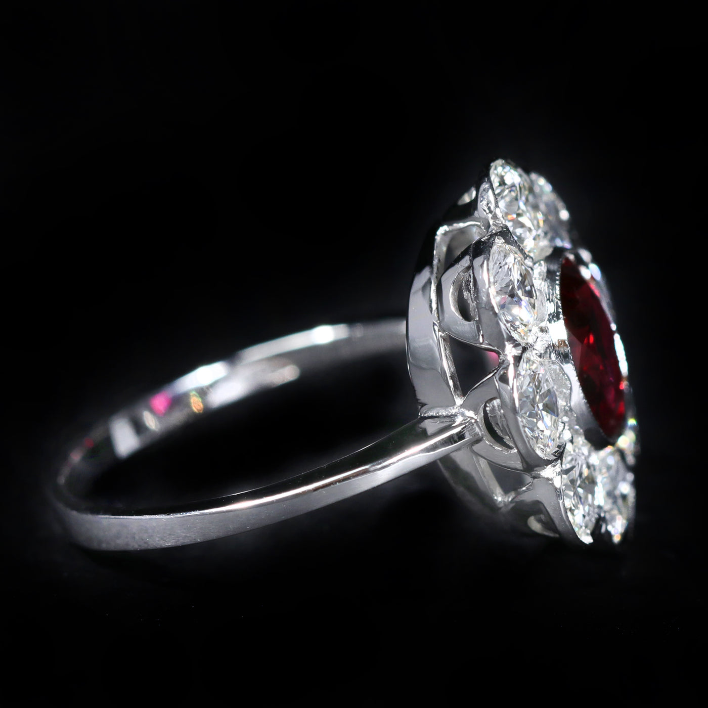 Estate 18K White Gold 1.00 Carat Ruby and Diamond Ring