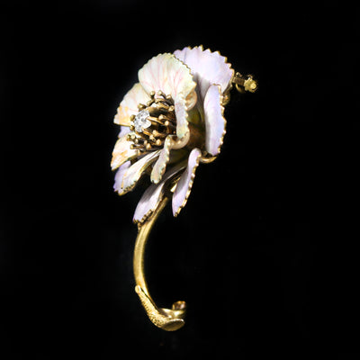 Victorian Diamond and Enamel Flower Brooch
