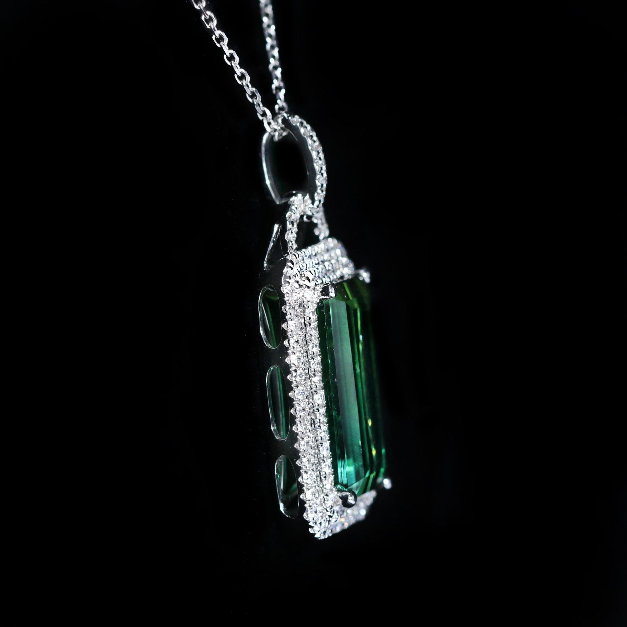 14K White Gold 6.65 Carat Bi - Color Tourmaline and Diamond Pendant - Walton's Jewelry