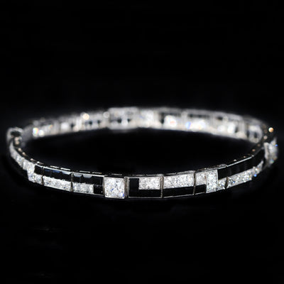 Art Deco Platinum Diamond and Black Onyx Bracelet